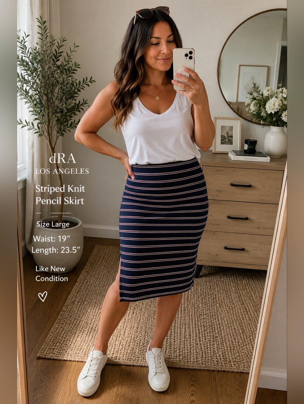 dRA Los Angeles Striped Knit Pencil Skirt – Size Large